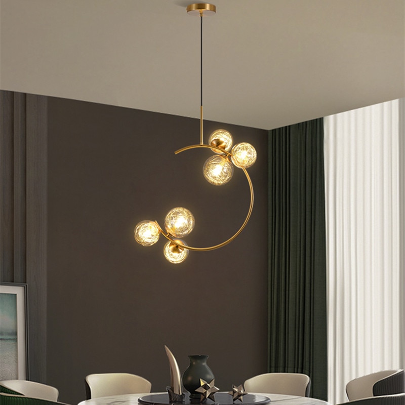 Nordic ring chandelier designer led gold glass lamp for Living room dinning room Bedroom kitchen island hallway chan